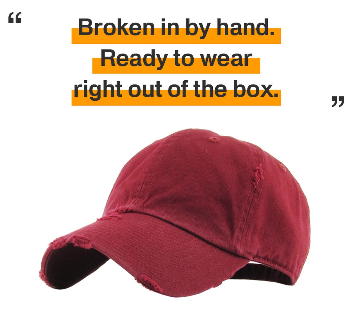 Maroon Distressed Vintage Baseball Cap Front Side View